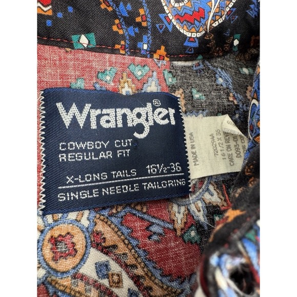 Vintage Wrangler Brushpopper Shirt Mens Large L Red Blue Paisley Button Western - Picture 3 of 6